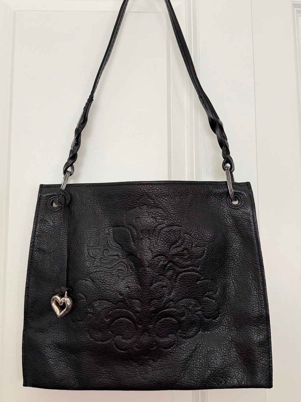 Brighton Black Embossed Leather Shoulder Bag with Heart Charm